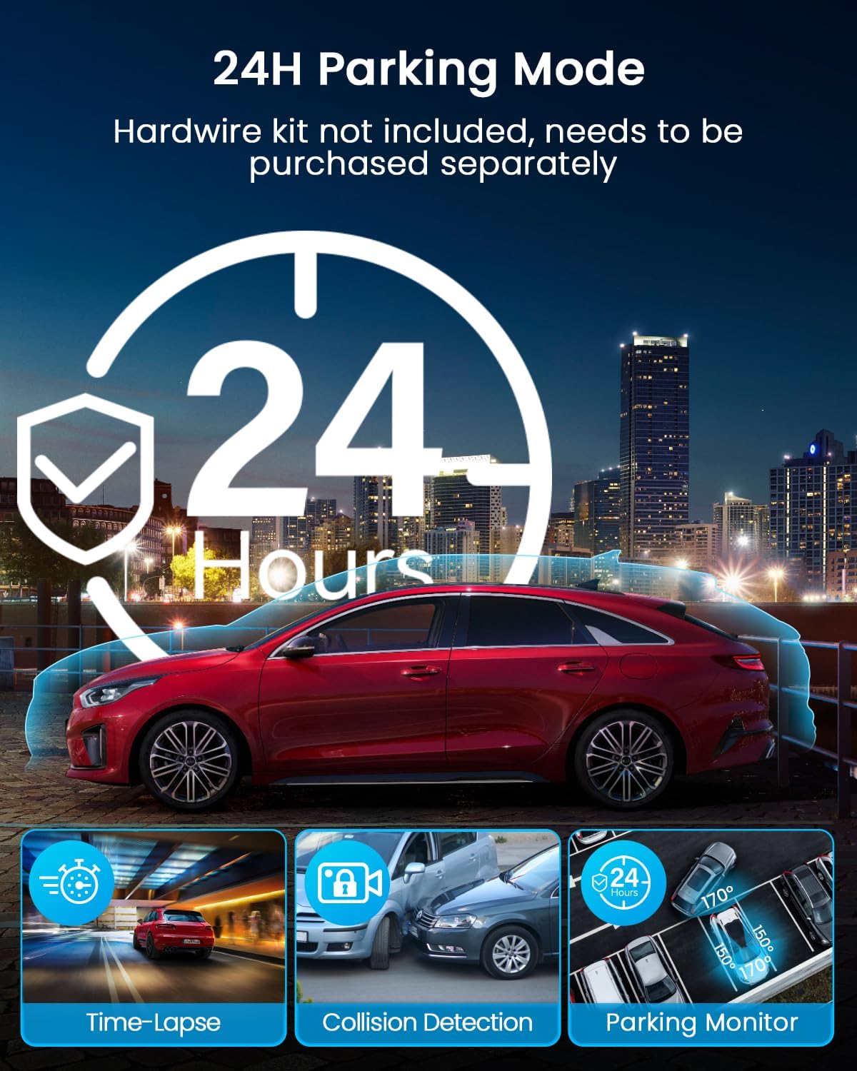 iiwey n5 4 channel dash cam for cars showing dimensions