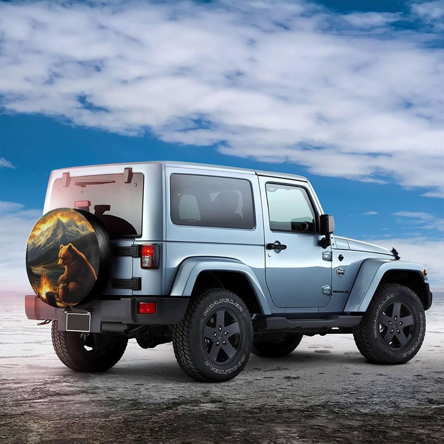 Bear with Mountains Spare Tire Cover for Trailer Rv SUV Truck Camper,Funny Cute Tire Cover Waterproof Wheel Protectors for Camping Outdoor Travel,Universal Fit,15 inch