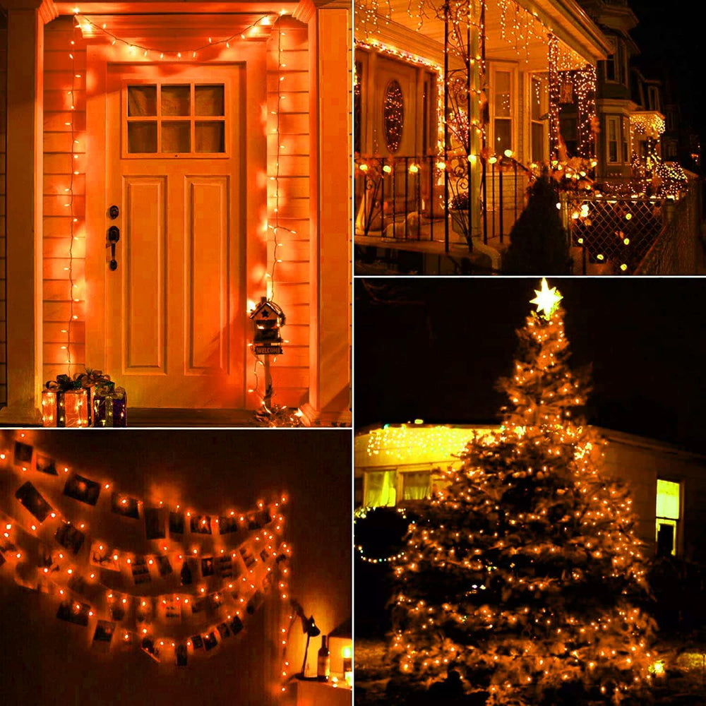 2Pack Orange Outdoor Halloween Lights, 39Feet 100 LED Mini Lights with 8 Ligh...