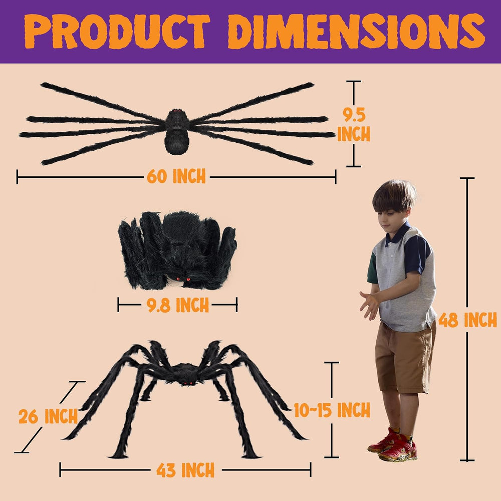 JOYIN 2 Pack 5 Ft Halloween Outdoor Decorations Hairy Black Spider, Scary Gia...
