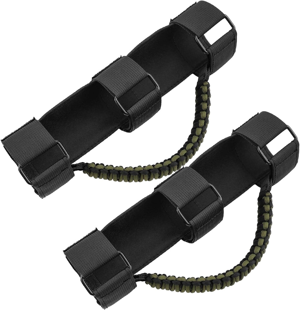 2 Pack UTV Grab Handles for 1.5-2 inch Bars- Roll Bar Grab Handles for UTV&ATV Compatible with Polaris RZR,Can Am,Kawasaki Mule,Honda Pioneer,Paracord Bar Handles,Black&Olive