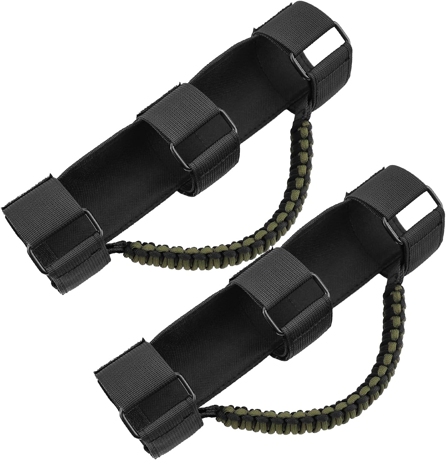 2 Pack UTV Grab Handles for 1.5-2 inch Bars- Roll Bar Grab Handles for UTV&ATV Compatible with Polaris RZR,Can Am,Kawasaki Mule,Honda Pioneer,Paracord Bar Handles,Black&Olive