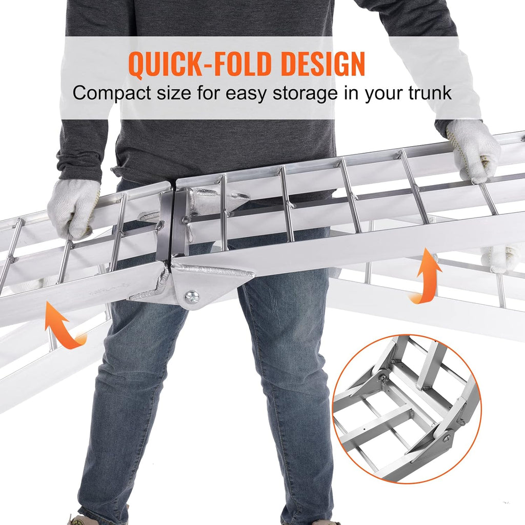 VEVOR 7.5ft Aluminum Ramps, 1500 lbs Folding Loading Ramps (2 pcs Set) for Pickup Trucks Bed, Trailers Ramp with Load Straps for Dirt Bike, UTV, ATV, Trucks, Lawn Mowers, Cargo Trailer, 89" L x 12" W