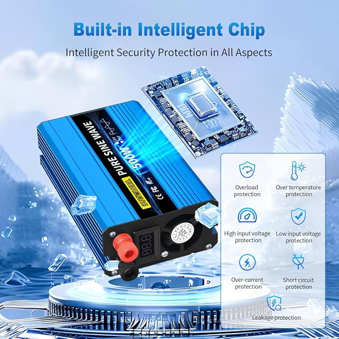 SUNWHEEL 500W 24V Pure Sine Wave Inverter, DC 24V to AC 110V/120V Car Power - Image 5