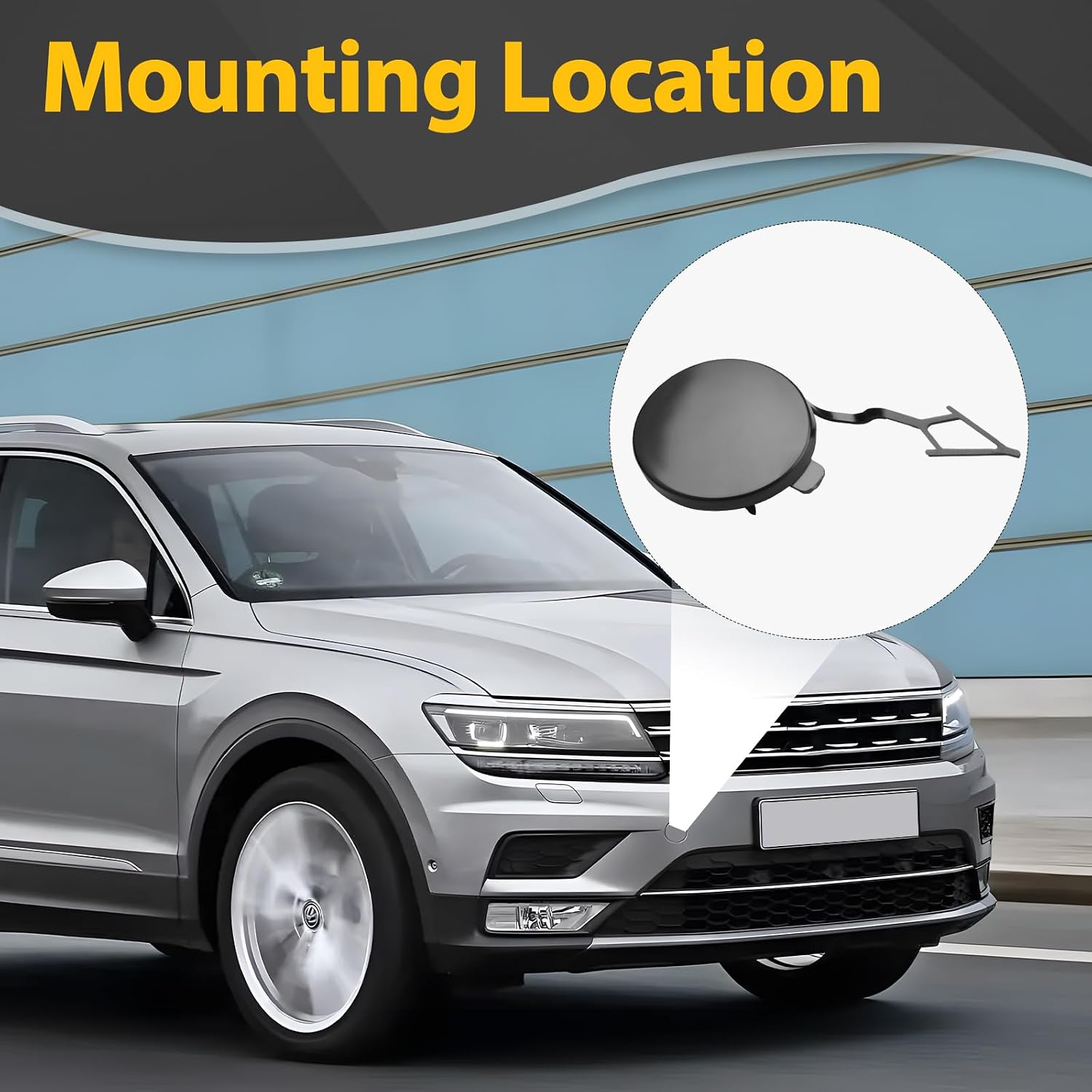 Front Bumper Tow Hook Cover Cap Fits for Volkswagen Tiguan 2017-2021, Replace 5NG807241, VW1029114, 5NN807241GRU