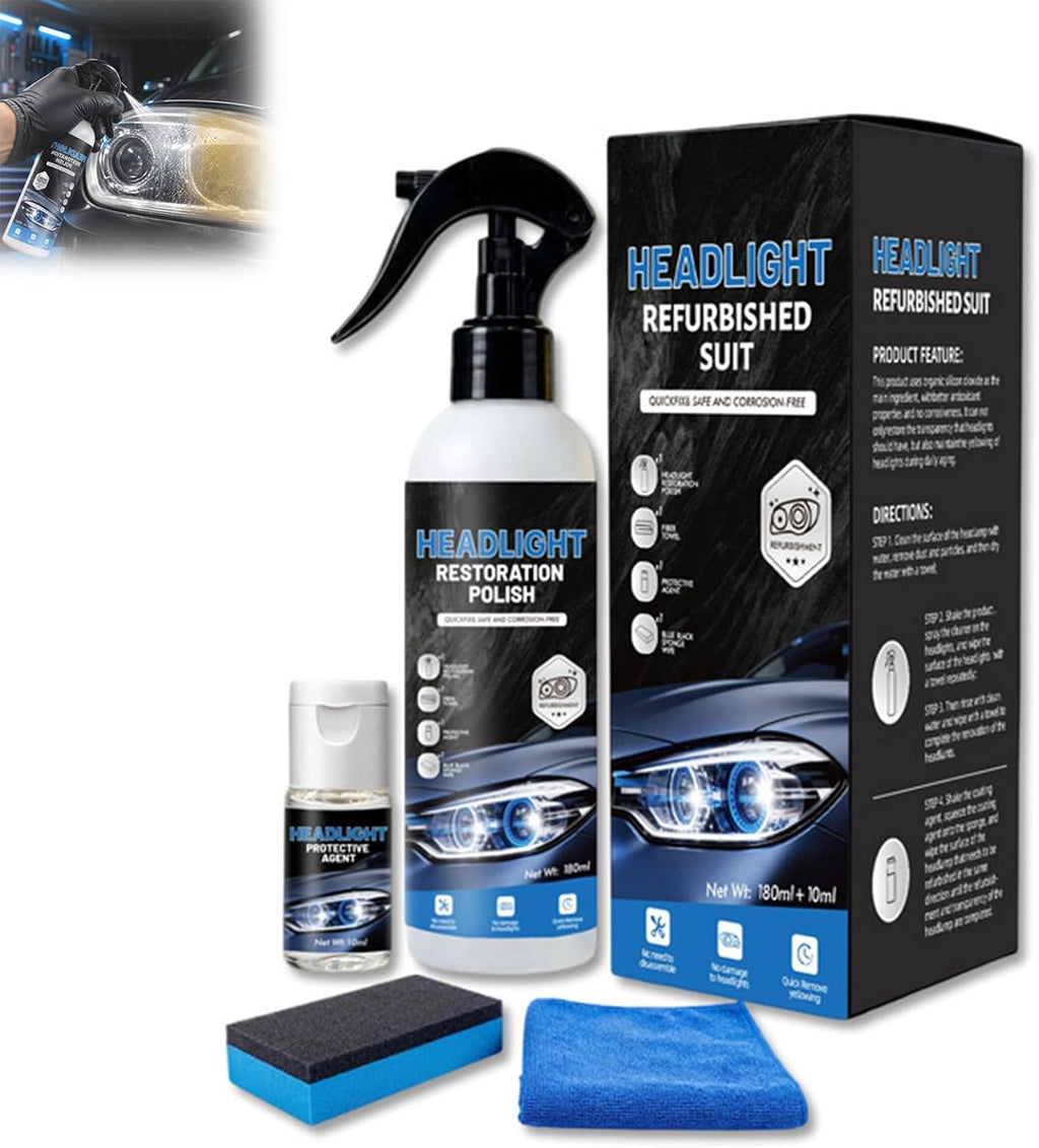 FKMEE Automotive Headlight Restoration Kit, Headlight Cleaner & Restoration Polish for Oxidized and Yellowed Headlights, Enhanced Crystallization Coating for Maximum Gloss, Shine & Clarity (1)