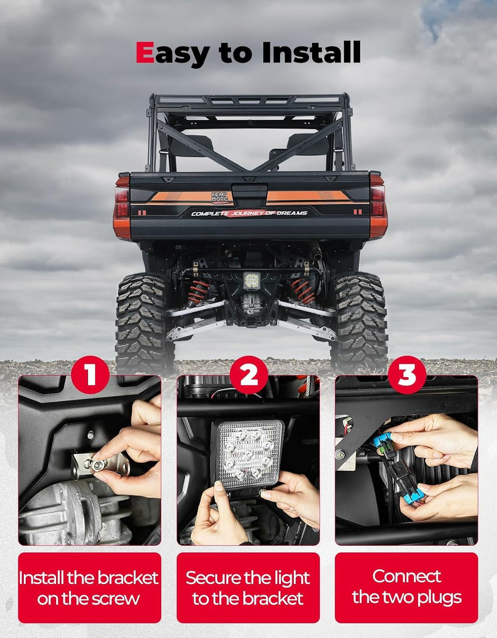 KEMIMOTO Backup Light Compatible with Ranger XP 1000, 27W Reverse Light Rear LED Kit Easy to Install Compatible with 2018-2026 Polaris Ranger 1000 XP/Crew, 5.3×4.5 Inches