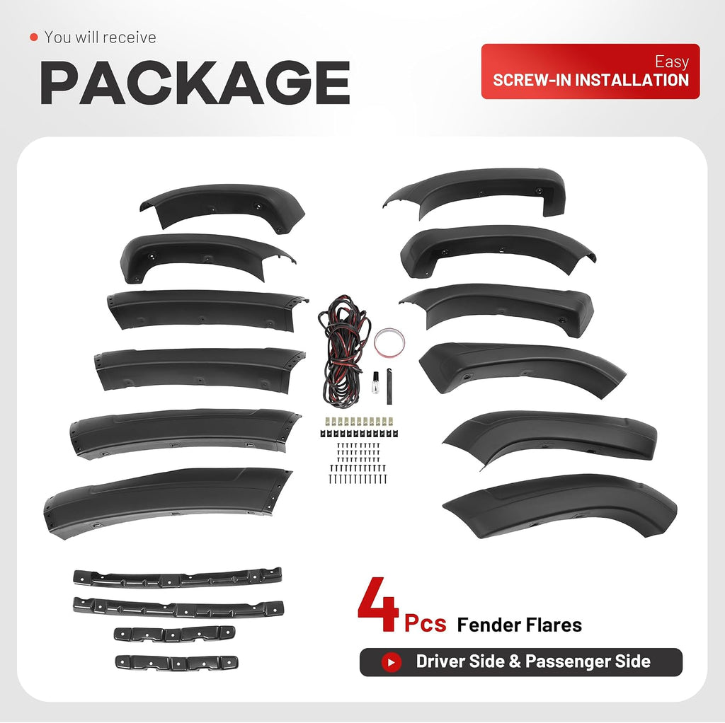 ALMULOO 4Pcs Fender Flares Compatible with 2015-2021 Chevy Chevrolet Colorado w/ 5.1' Short Bed Wheel Arch Covers Plastic(PP) Textured Black