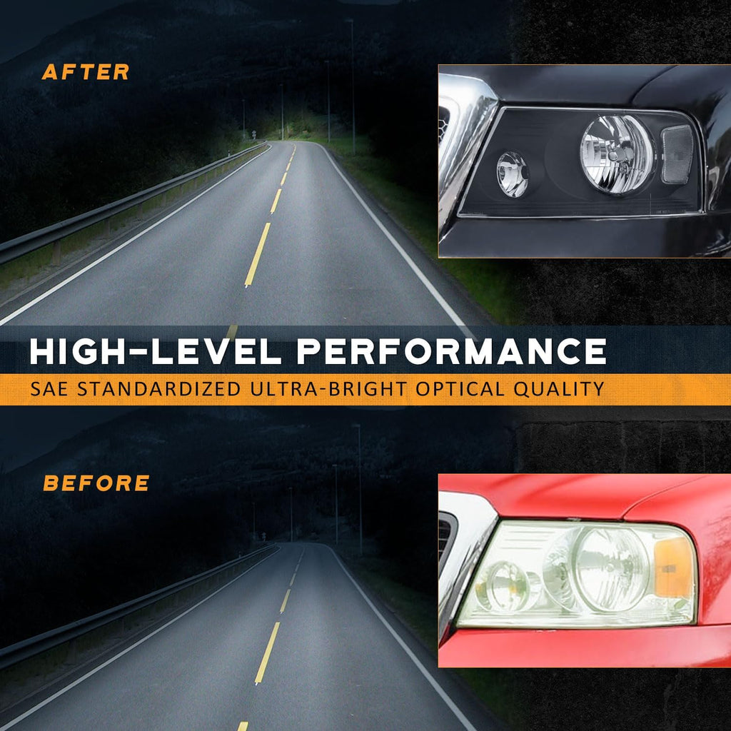 WEELMOTO Headlights for 2004-2008 Ford F150 Pickup / 06-08 Mark LT Headlight Assembly Compatible with 2004 2005 2006 2007 2008 F150 Headlamp Replacement Black Housing Clear Reflector