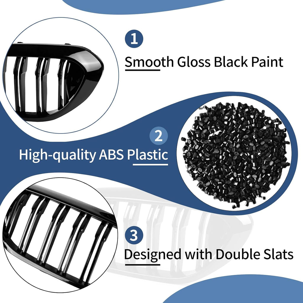 G30 Grille, Black Front Kidney Grille Grill Compatible with BMW 2017-2020 5 Series G30 M5 530e 530i 540i 550i, Gloss Black Double Slats