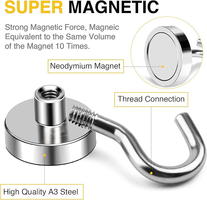 DIYMAG Magnetic Hooks, 50 LB Heavy Duty Magnet - Image 3