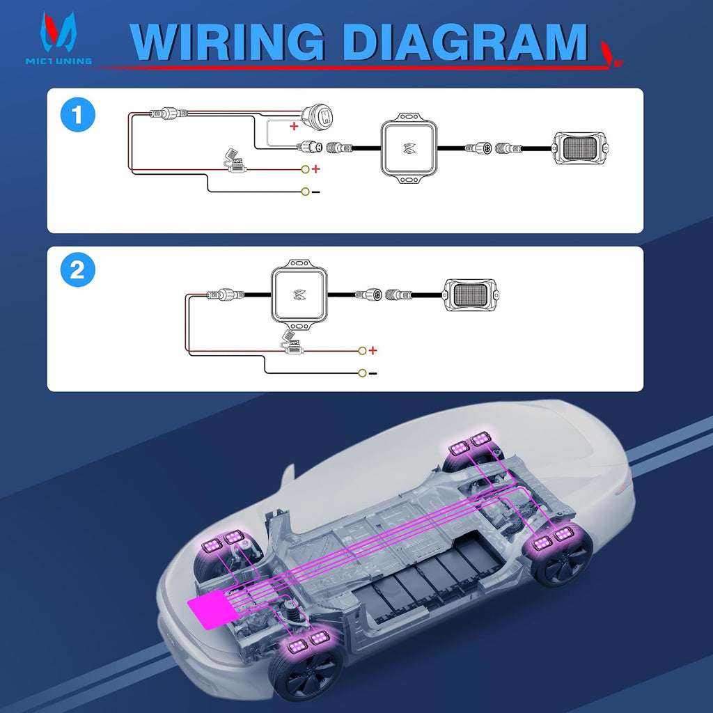 MICTUNING C2 Curved RGBW LED Rock Lights - 12 Pods Underglow Multicolor Neon Light with Wiring Switch Kit, Bluetooth Controller with APP Control