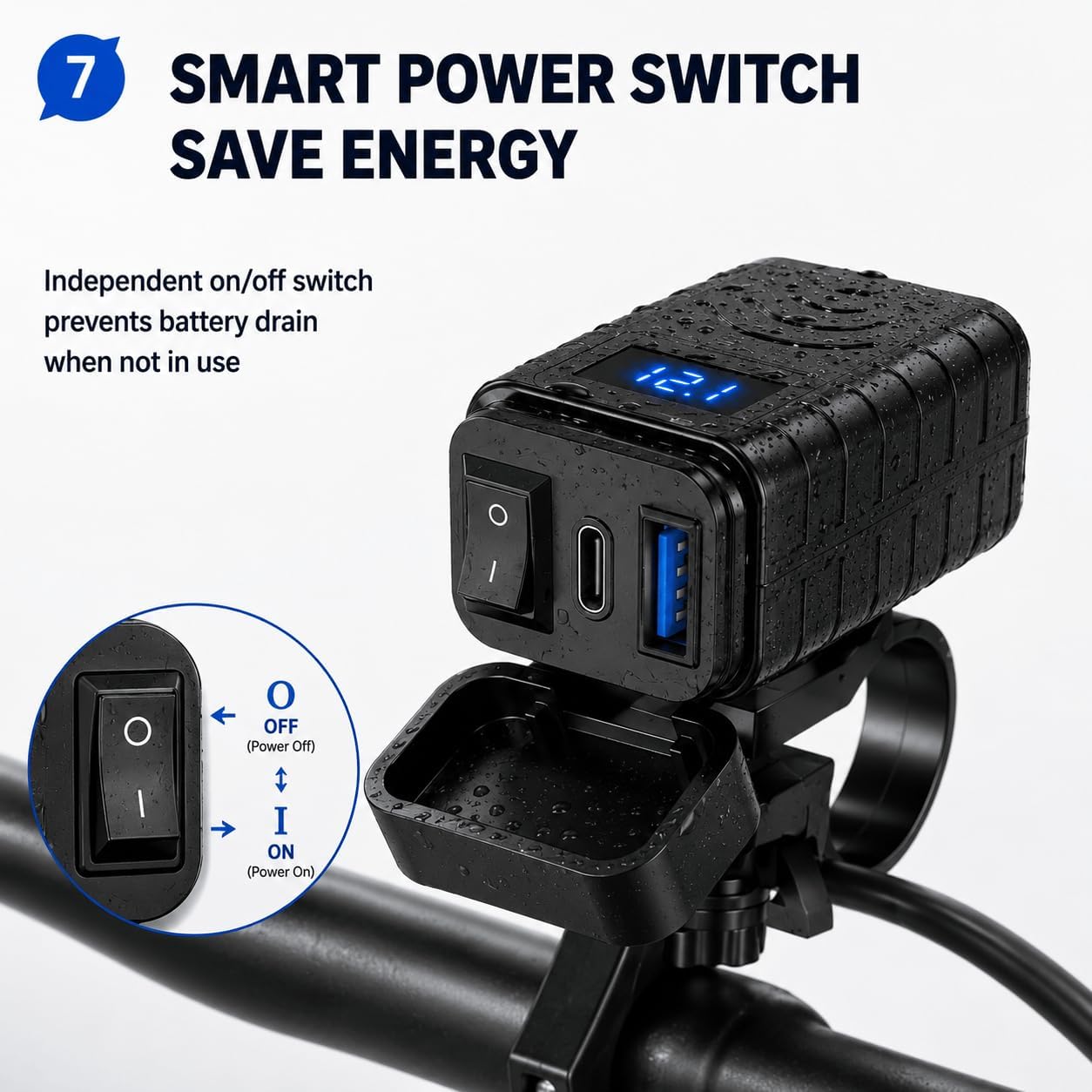 USB Charger for Motorcycle Yamaha Grizzly 2014-2015 Waterproof QC3.0 USB-C PD SAE Power Socket with Voltmeter for ATV UTV RV Boat