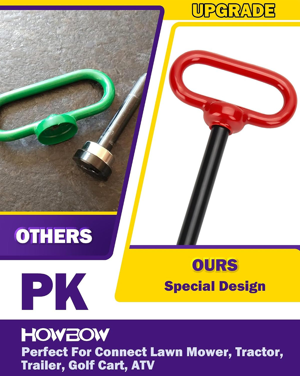 1/2 inch Trailer Hitch Pin and Clip, 1/2" x 4" Tow Hitch Pin Rubber Coated Red Handle Pin for Tractors, Towing, Lawn Mower, Golf Cart and ATV, Heavy Duty Gate Pin Trailer Accessories One-Handed