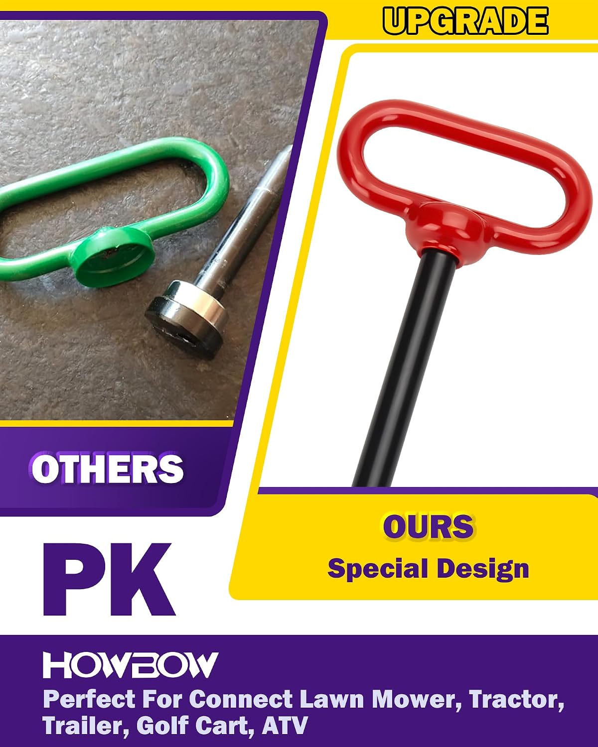 1/2 inch Trailer Hitch Pin and Clip, 1/2" x 4" Tow Hitch Pin Rubber Coated Red Handle Pin for Tractors, Towing, Lawn Mower, Golf Cart and ATV, Heavy Duty Gate Pin Trailer Accessories One-Handed
