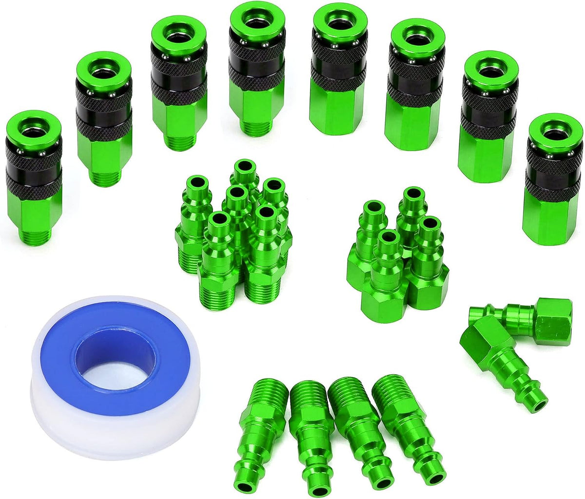 aluminum air fittings, 1/4" npt, 25 pieces, green, main product view