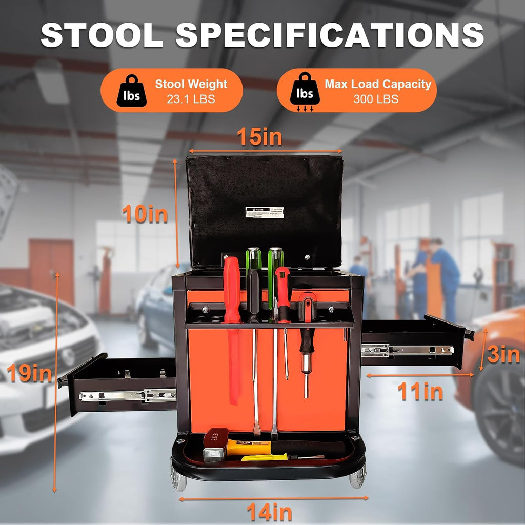 A A IN Rolling Tool Chest Creeper Seat with 4 Pieces 2-1/2" Swivel Casters,Padded Creeper Seat with Extra Storage,Tool Box Chair, 300 pounds Capacity Mechanics Chair with Drawers