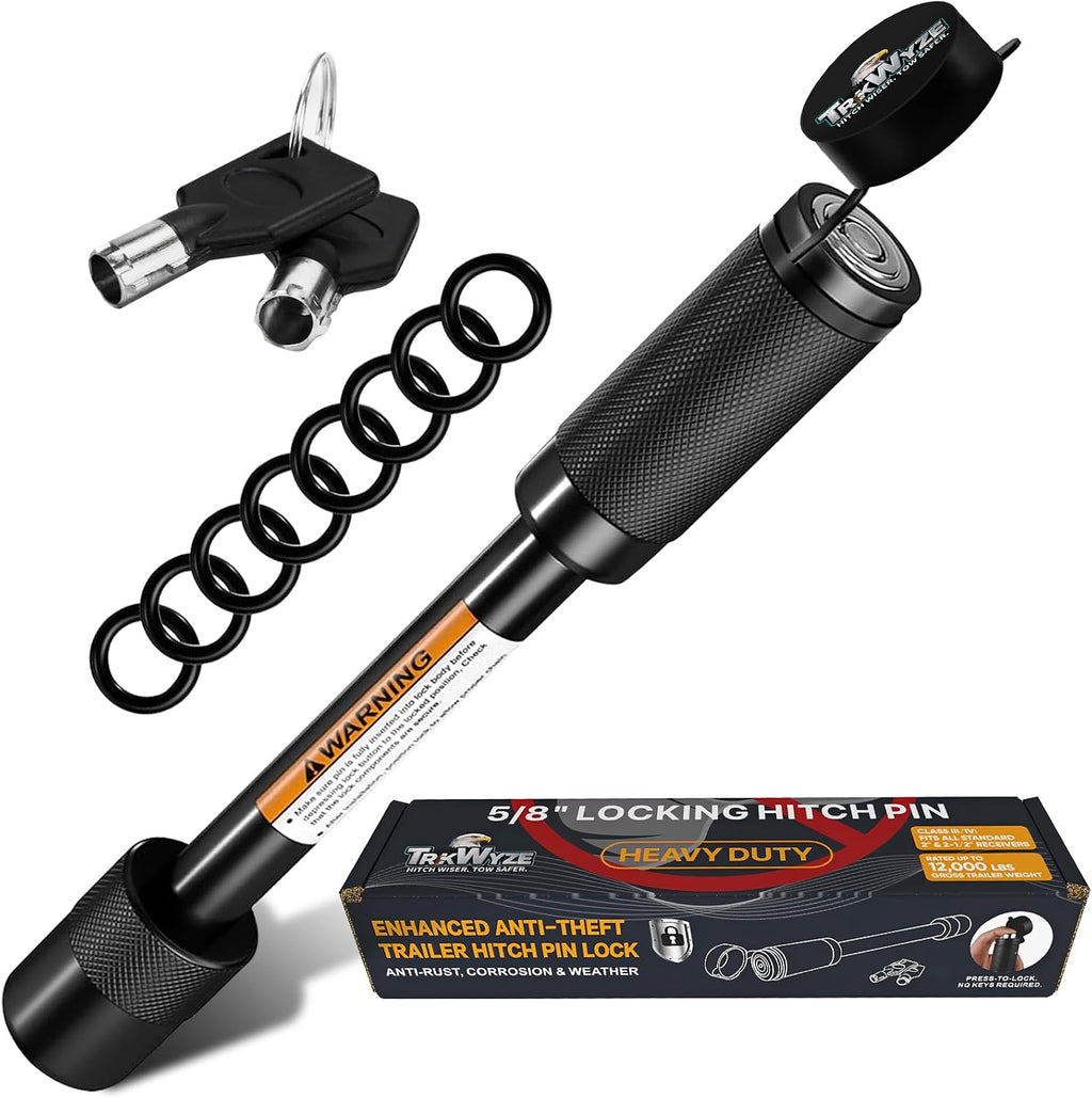 Hitch Lock for 2” & 2-1/2” Receivers, Rust-Resistant Locking Hitch Pin, 3-1/2" Usable Length, Pick-Resistant Lock Design, 12,000 lbs GTW for Secure Towing (Keyed1Pack) | Tamper-Proof Barrel Keys & Lock System, Push-to-Lock Convenience, Weather-Proof