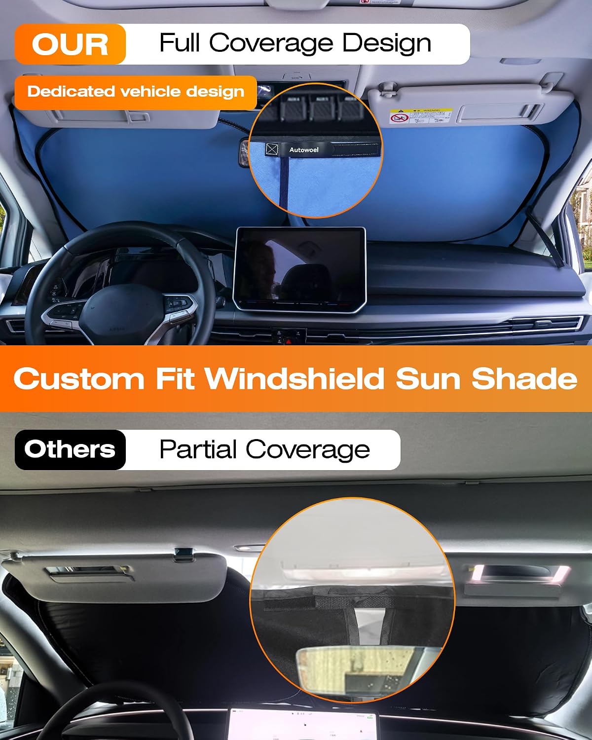 Titanium Silver Car Windshield Sun Shade, Reflective Cooling Windshield Shade Foldable, Sun Shade for Car Windshield with 99% UV Protection, for Hot Weather Parking, Cars SUVs Trucks 64"x32"