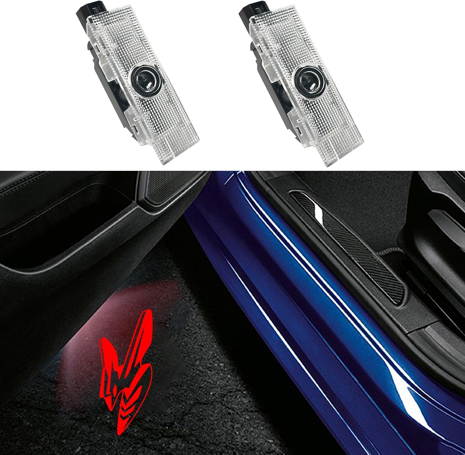 Door Lights Logo Projector Puddle Lights Ultra-Bright Welcome Step Light,Never Fade Puddle Lights Compatible with Dodge Hornet GT R/T Accessories (Red logo)