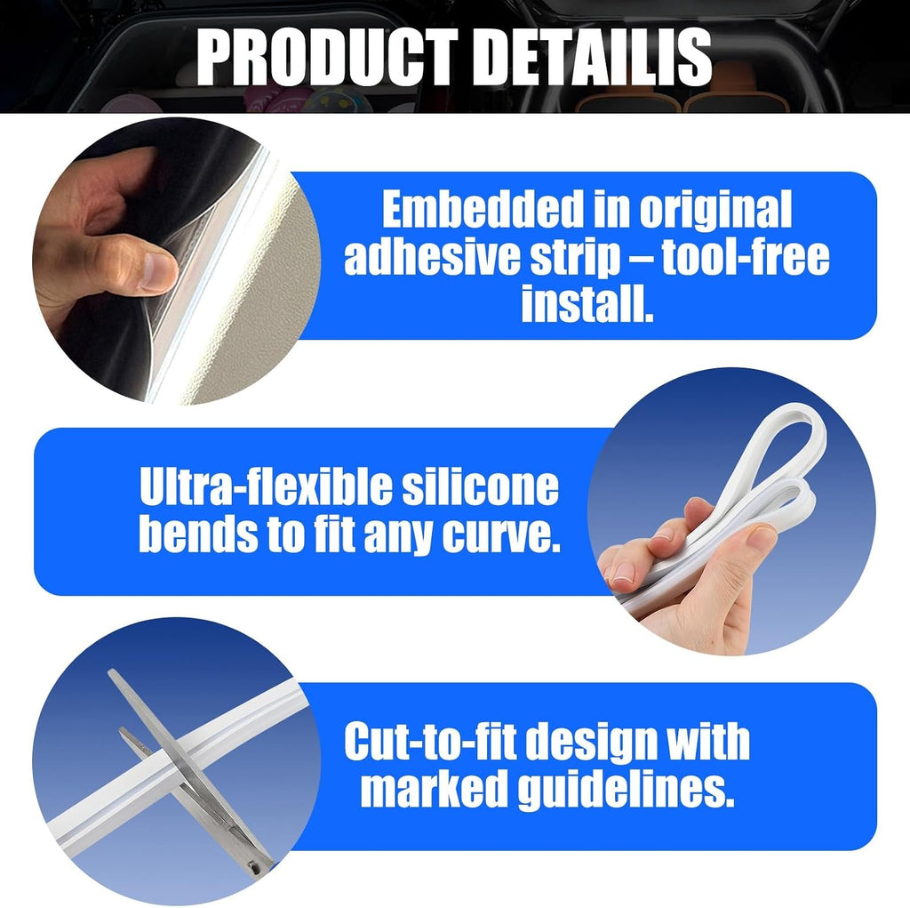JSCARLIFE LED Car Trunk Light Strip (13FT/4M) - High-Brightness Universal Waterproof Car Boot Lighting with Delay Shutoff, Flexible Silicone Design for SUV/Sedan/Pickup (White)