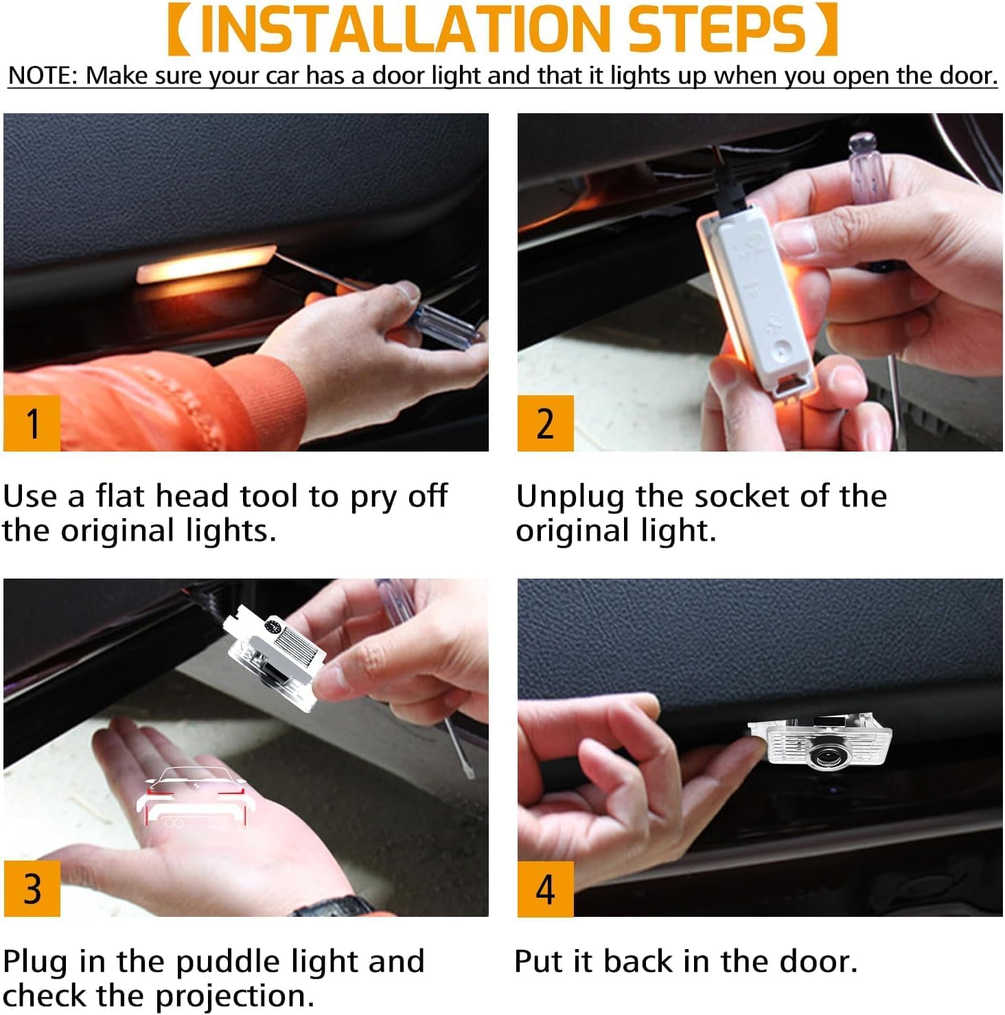 Never Fade HD Door Light Logo Projector Compatible with 3/4-Series 2020-2025, 2Pcs 3D LED Ghost Shadow Laser Car Courtesy Step Puddle Light