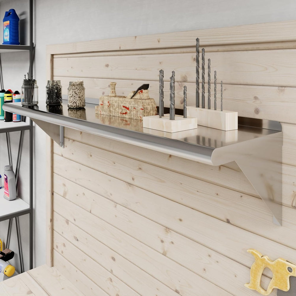 AmGood 12 in. x 48 in. Stainless Steel Wall Shelf with Backsplash - Holds 250...