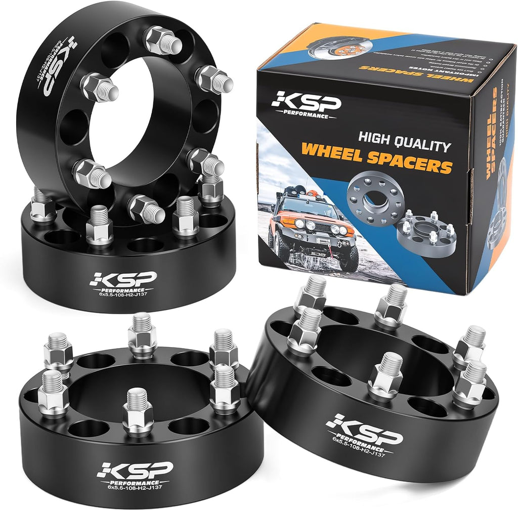 KSP 6x5.5 Wheel Spacers for Chevy Silverado GMC Sierra, 2inch 6x139.7mm Lug Centric Spacer for Ram 1500 Escalade Yukon XL, 50mm Wheel Adapter 108mm Hub Bore with M14x1.5 Studs Black 4PCS