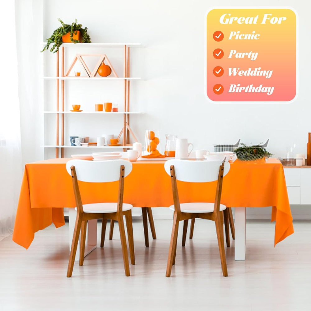 Disposable Orange Plastic Table Cover Roll 54in X 240ft - Heavy Duty Waterpro...