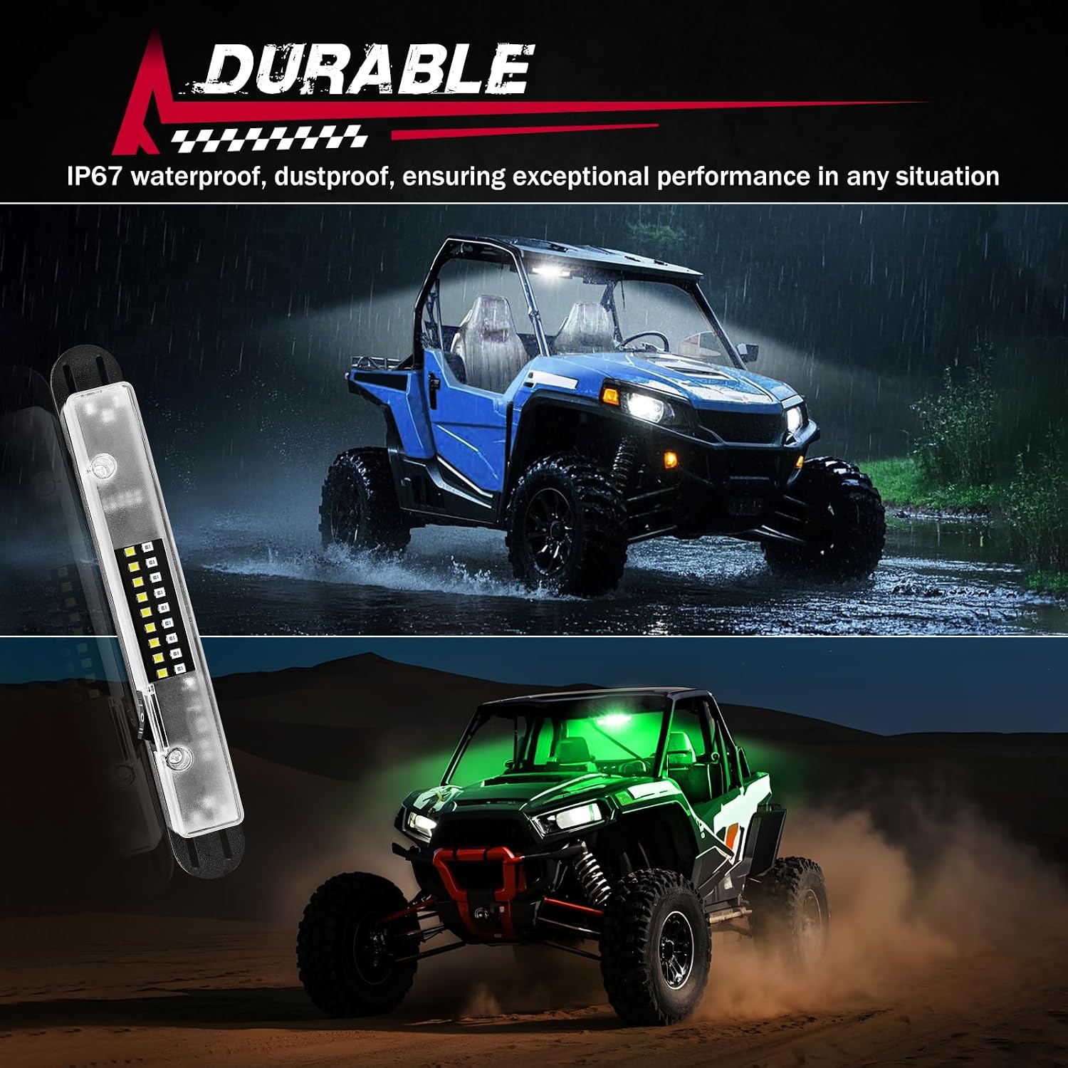 UTV Interior Dome Light with Switch, FASTCHOY AUTO Roll Bar Cage Mount Dome Light Battery Powered Universal Roll Bar Mount Lights for UTV ATV Side by Side Can-Am Polaris RZR - White/Green