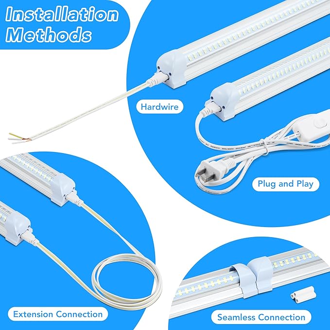 T8 LED Shop Lights, 4 Pack Garage Light 4FT 60W 9600LM 6000K, Work Lights - Image 3