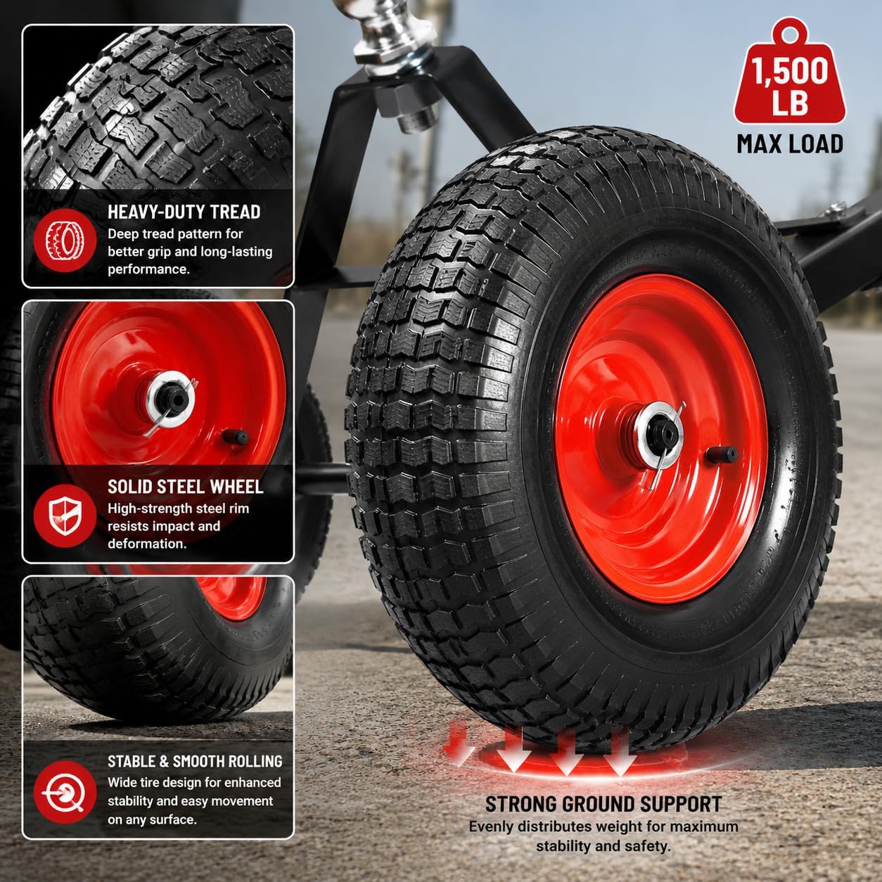 Trailer Dolly, Heavy-Duty Steel Trailer Mover Dolly with 2 Inch Ball and 600 lbs Capacity Handle for Easy Maneuvering of Boat, for Moving Car RV Boat Trailer, Great for Camping