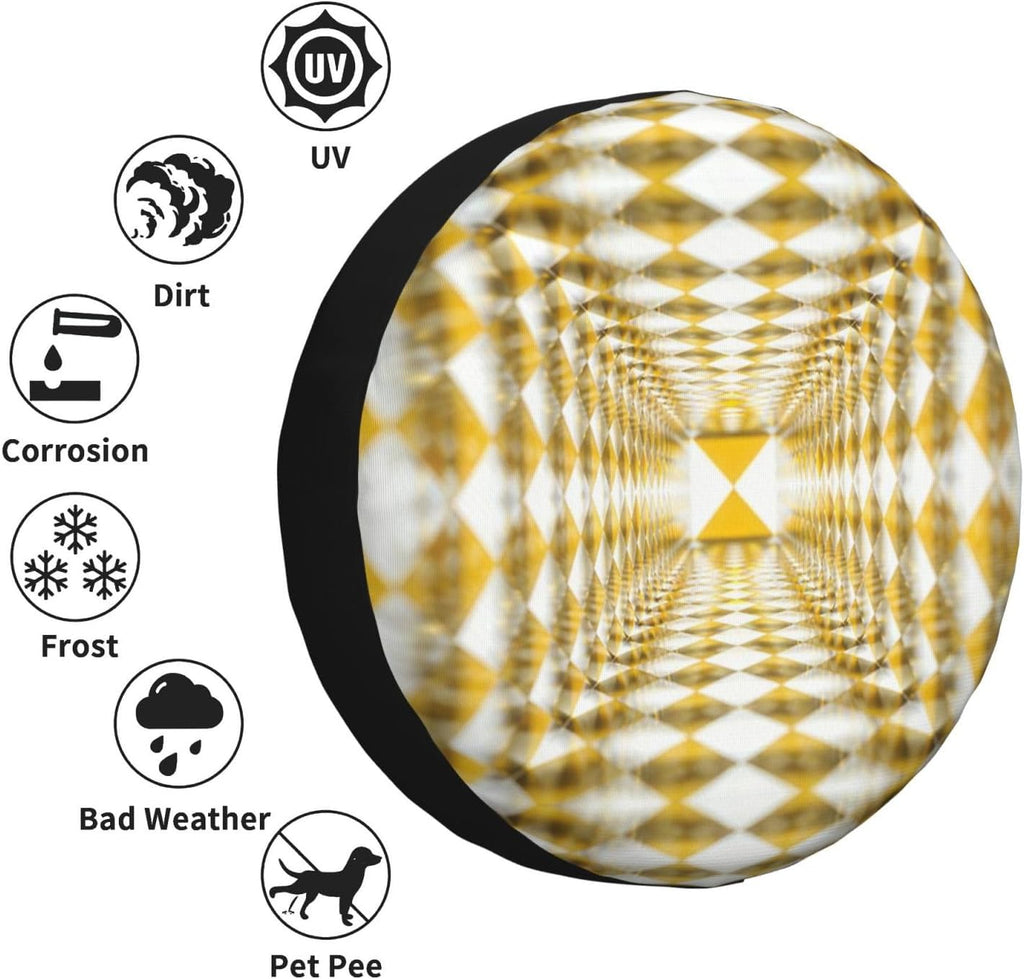 3D Optical Illusion Yellow Grid Print Universal Spare Tire Cover for Jeep | Wheel Protector Fits Rv, Trailer, Jeep, Shield Tires From Sun, Dirt And Rain For Outdoor Storage