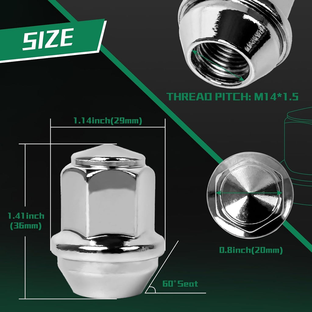M14*1.5 One-Piece Lug Nuts,20 pcs OEM Factory Style Chrome Wheel Nuts for 2015-2023 Ford Edge Mustang Explorer Fusion GT/Lincoln Aviator MKX MKZ 611-007 ACPZ-1012-D ACPZ-1012-M