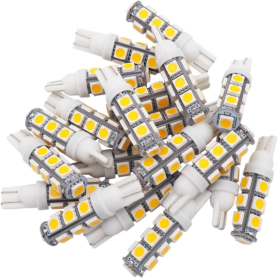GRV T10 C921 192 194 13-5050SMD Wedge LED Bulb Super Bright RV Boat Cabinet Dome Light DC12V Warm White 3000K Pack of 20