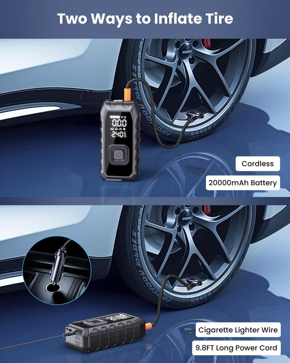 Portable Air Compressor Tire Inflator, 2X Faster Inflation Cordless Air Compr...
