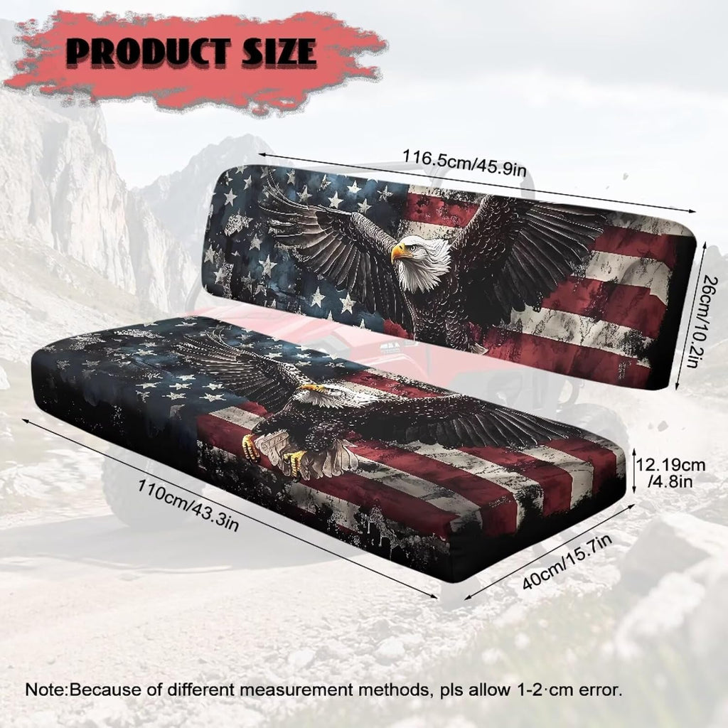 Poceacles Patriotic Decor Mule Seat Cover Anti-Scratch Full Protection UTV Bench Seat Cover Set Compatible with Kawasaki Mule 3000 3010 3020 4000 4010 2001-2023 2025, Eagle American Flag