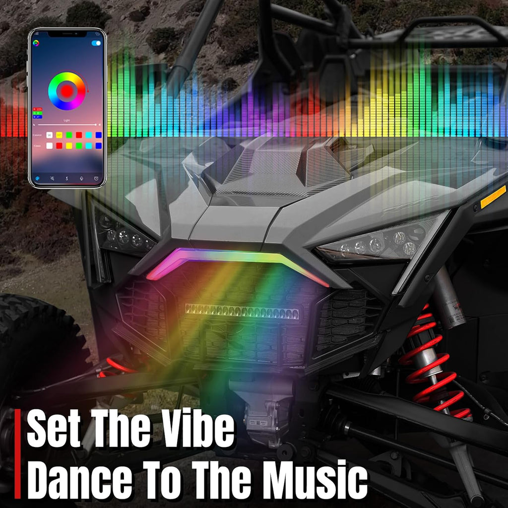 A & UTV PRO Fang Accent Chasing Color Light with RGB for 2020-2024 RZR PRO XP, APP Control LED Signature Center Grill Light for Polaris RZR PRO XP 4/ RZR PRO R/RZR Turbo R Accessories, Replace 2884346