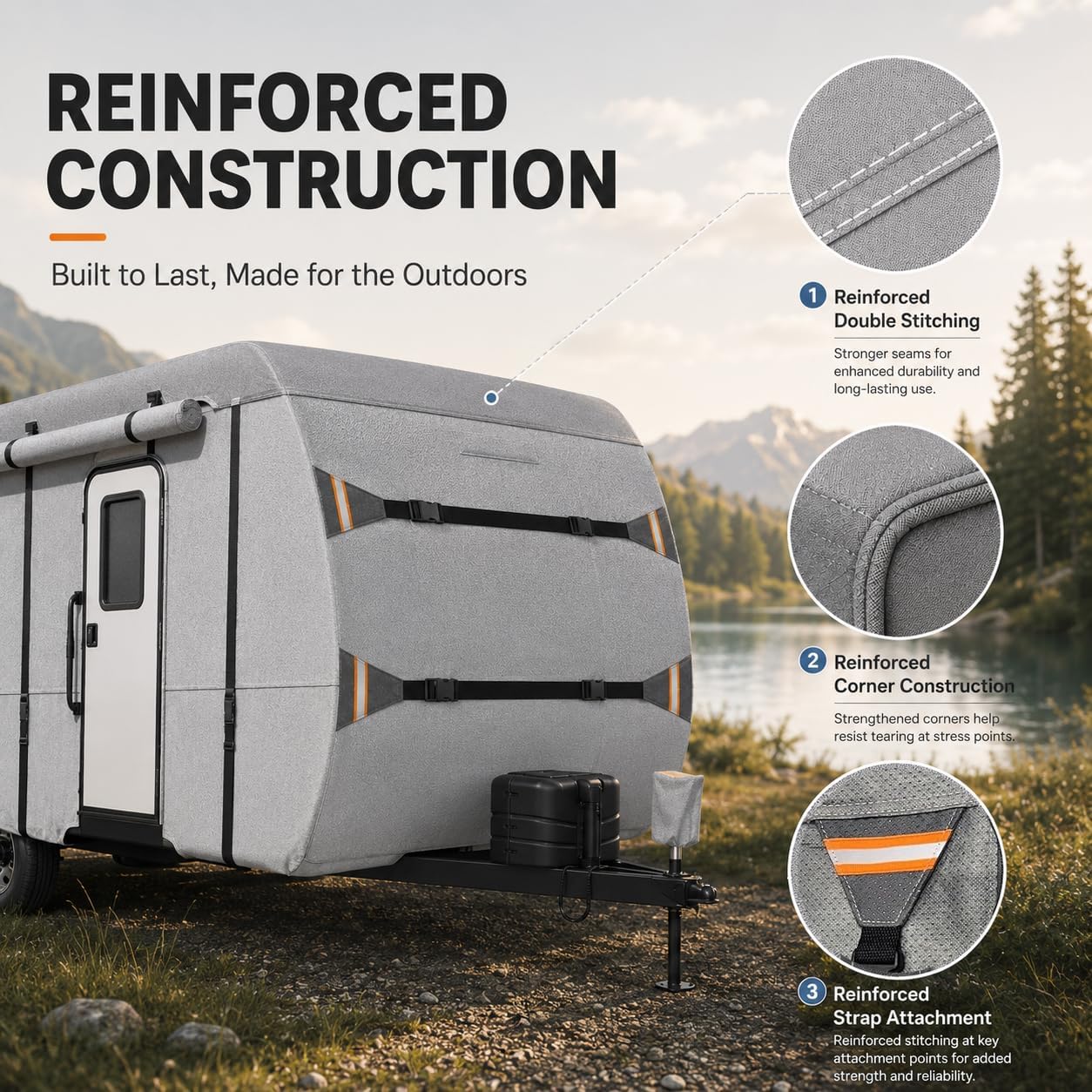 Travel Trailer RV Cover for 2025 Forest River Surveyor Legend 296QBLE, Nonwoven Fabric with Water Resistant Construction, Air Vents, Adjustable Straps for Outdoor Storage