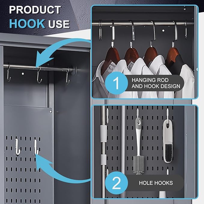GREATMEET 65" Broom Storage Cabinet, Metal Utility Closet - Image 4