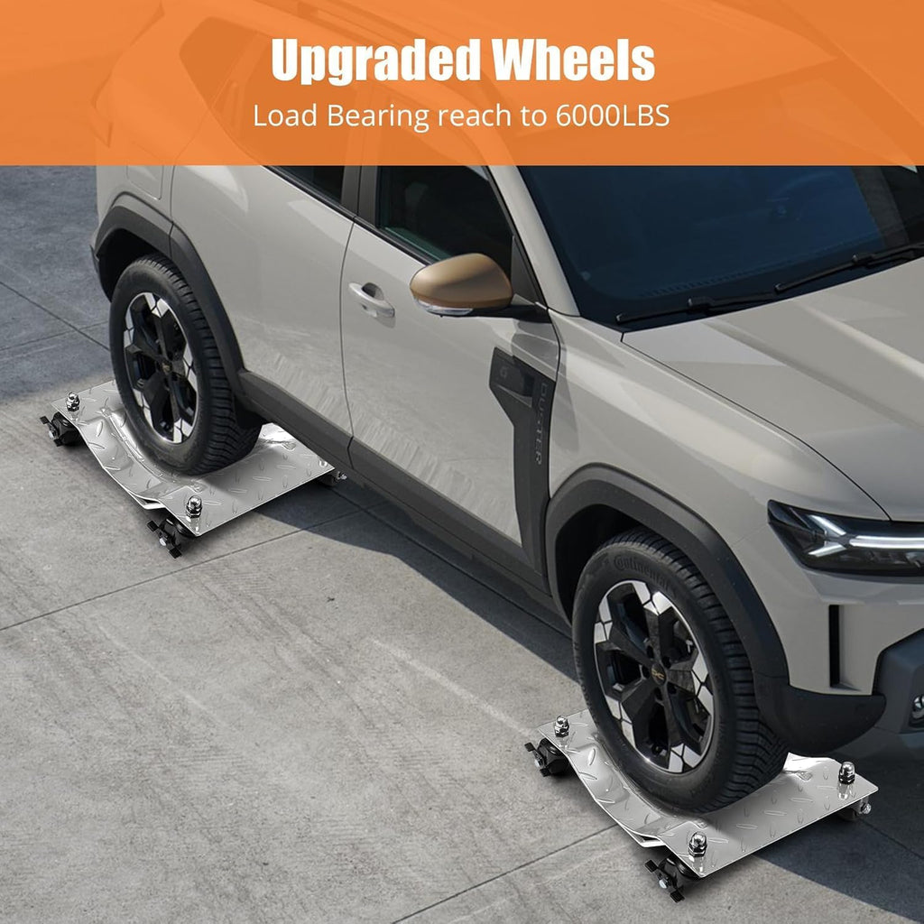 GarveeHome Car Wheel Dolly, 6000LBS Load Bearing Car Dolly Set of 4, Heavy-Duty Vehicle Dolly for Moving Cars, Trucks, Trailers, Motorcycles and Boats, Silver