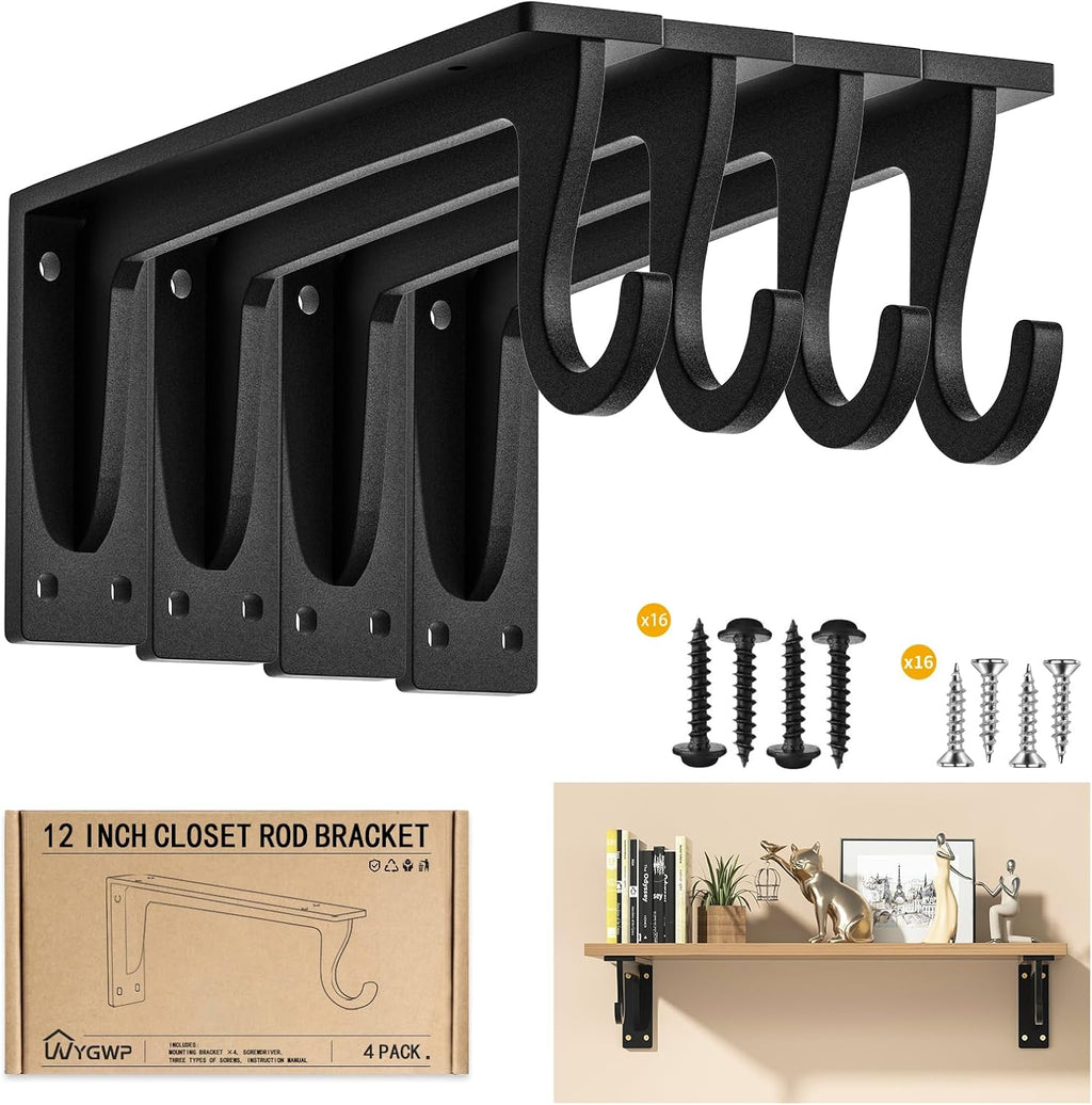 heavy duty closet rod support bracket 400lbs 12x5.6in(4pack, main product view