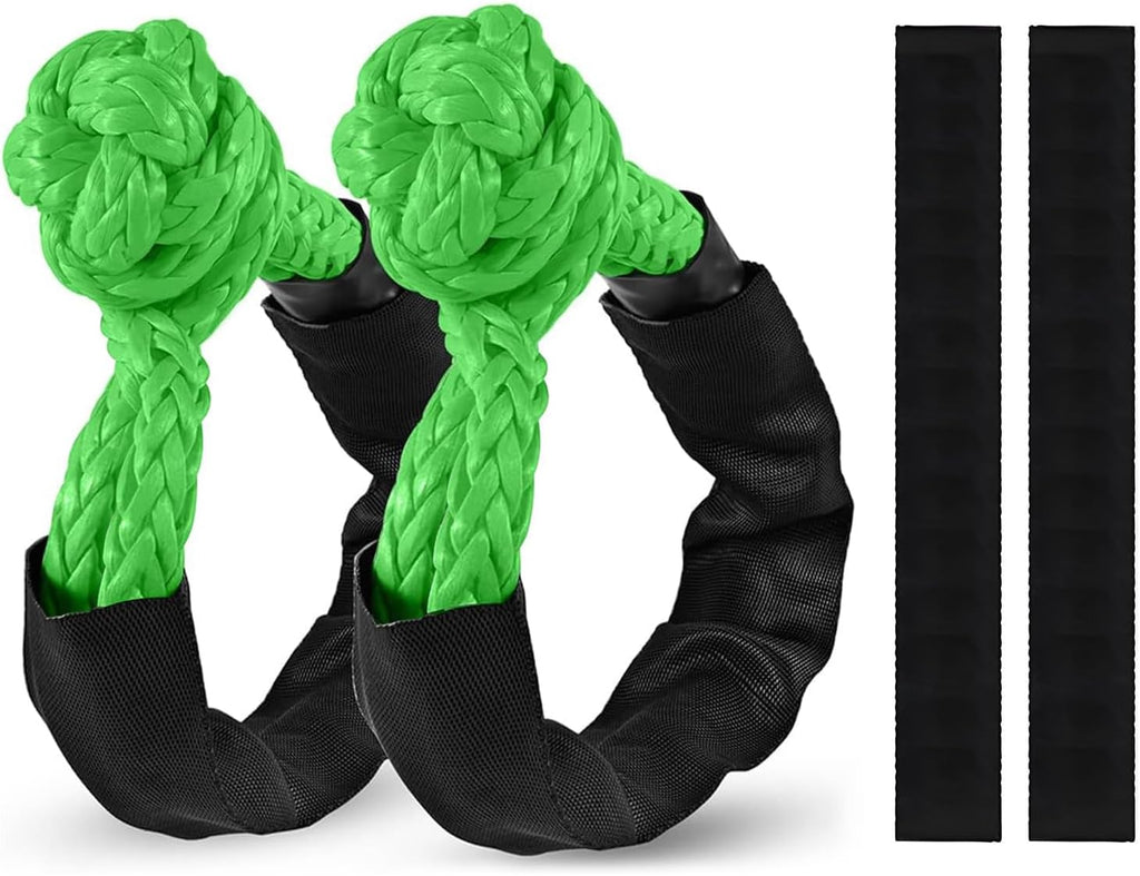 2 Pack Green Soft Shackle 57,000 LBS Breaking Strength 1/2 inch X 22 inch with Protective Sleeve for Off-Road Sailing Trucks 4x4 UTV Synthetic Road Recovery Rope Soft Shackle for Recovery