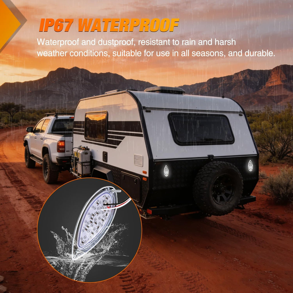 Nilight Trailer Tail Light 2PCS 5.9Inch Teardrop 35 LED White Chrome Bezel Marker Clearance Reverse Backup Running Taillight IP67 Waterproof for Trailer Truck Pickup Camper RV