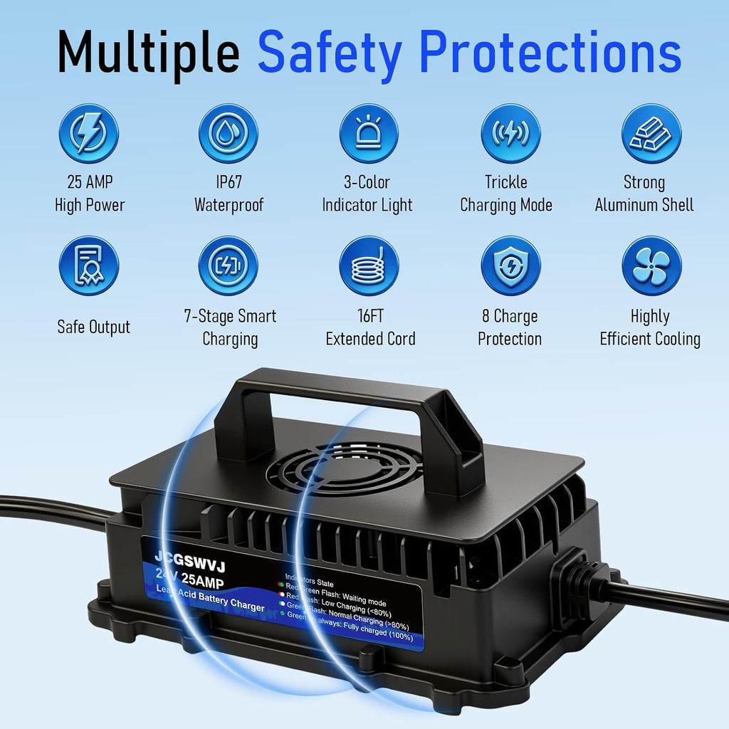 24V 25A Scissor Lift Battery Charger, 24V Golf Cart Battery Charger, 24 Volt Battery Charger for JLG Scissor Lift, Forklift, Genie Skyjack, Electric Pallet Jack, Floor Scrubber