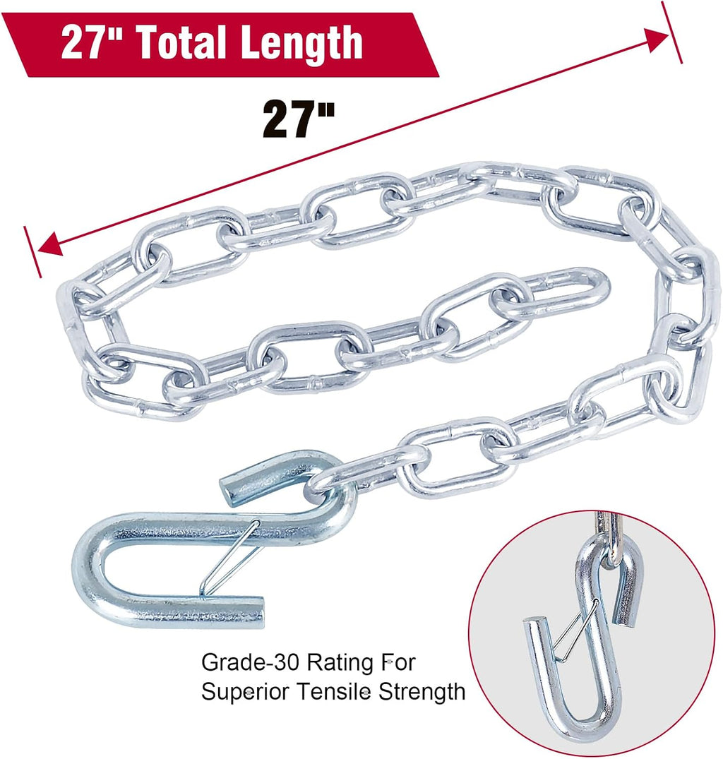 NBJINGYI 5/16" X 27" 2PCS Grade 30 Trailer Boat Gooseneck Safety Chain with Spring Clips with One S Hook