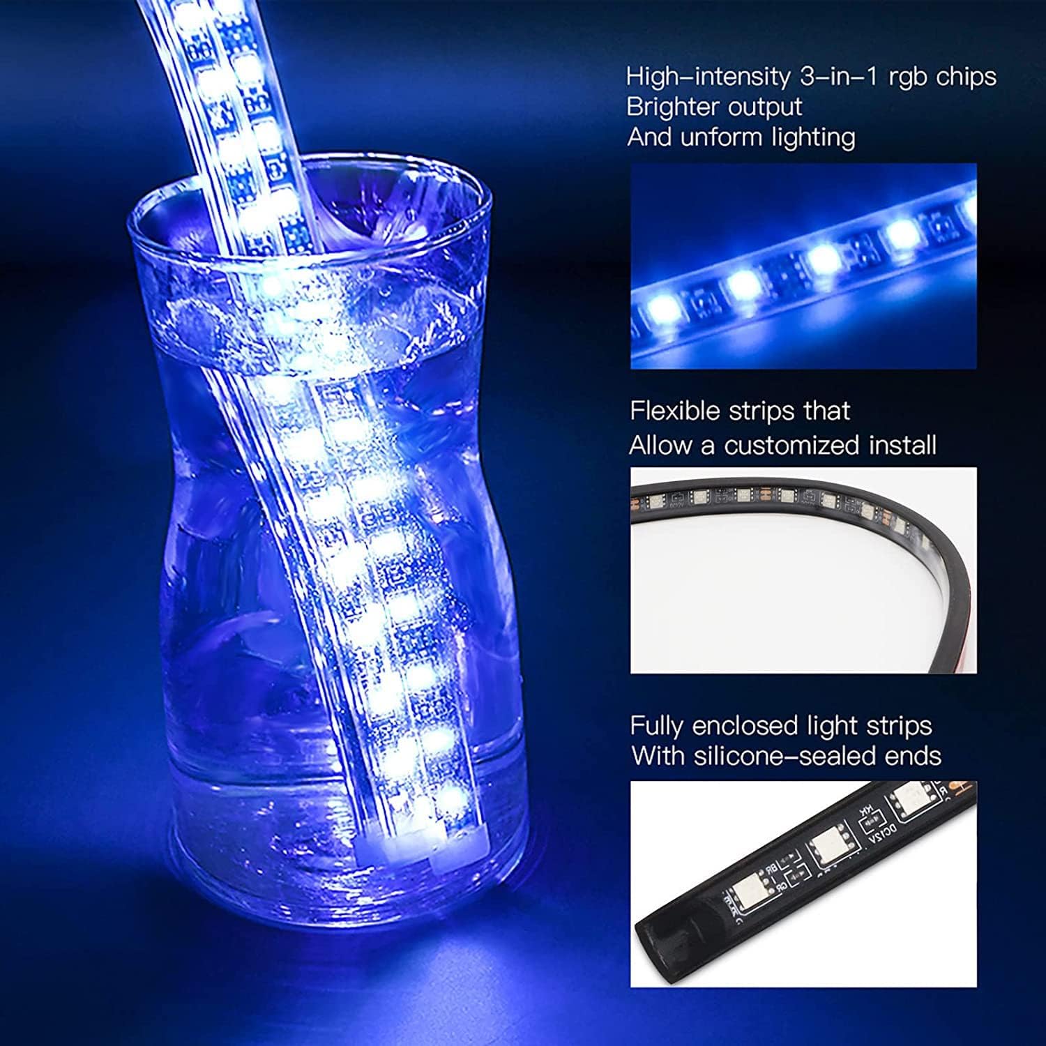 8PCS Motorcycle Underglow LED Light Kit, App Control Multicolor Motorcycle LED Light Kit Music Sync RGB Strips Light Waterproof Compatible with Harley Davidson Honda Kawasaki Suzuki