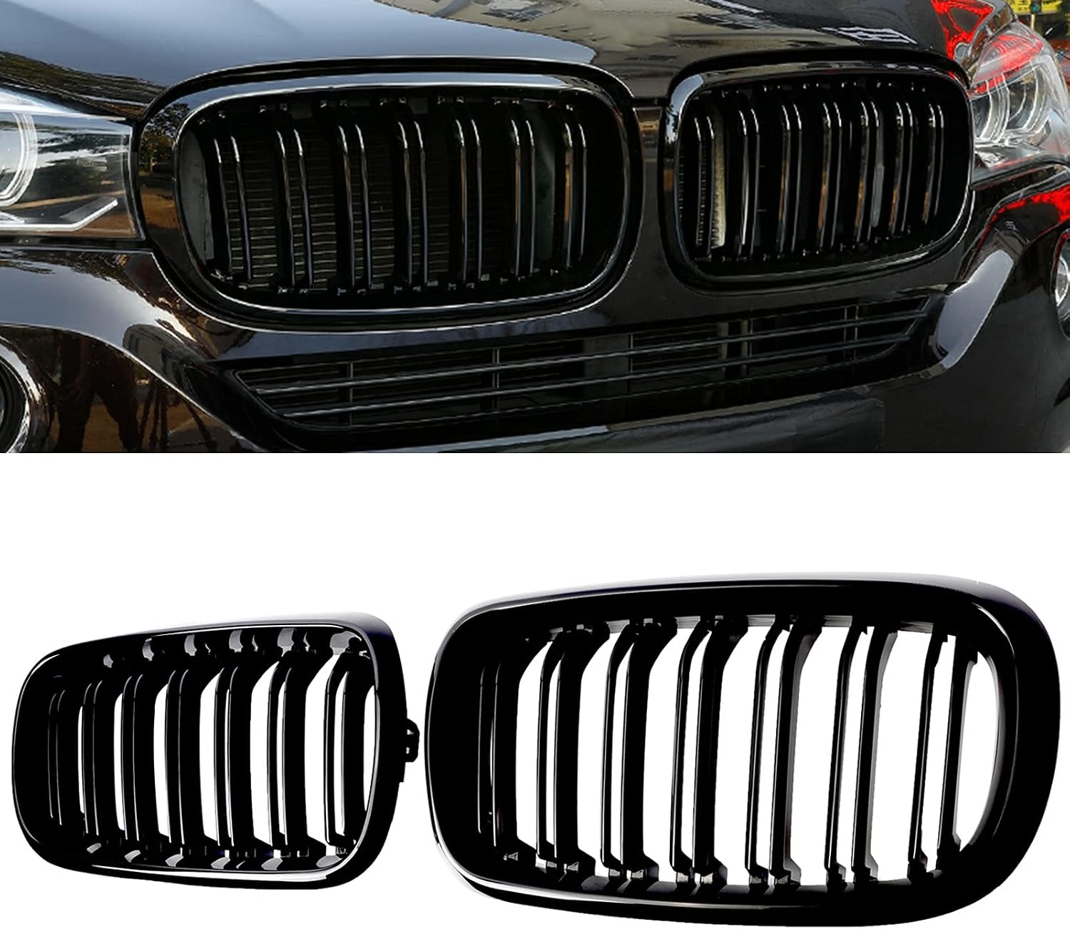 X5 F15 Grille，Gloss Black Kidney Grill Fit 2014-2018 X5 F15 X6 F16 X5M F85 X6M F86 Dual Slat Double Line