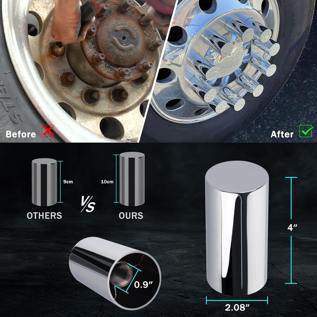 CheeMuii 60 Pcs 33mm Lug Nut Covers Kit Premium ABS Chrome Screw-on Nut Cover Caps Standard Flanged Column Lug Nut Covers for Semi Truck Trailer