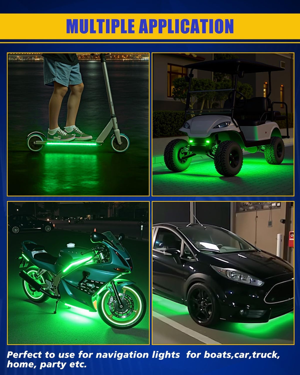 Green Led Strip Lights,DUOFU365 Marine Boat Led Navigation Lights 30CM 15 SMD IP67 Waterproof Auto Interior Lights for Home Decoration Car Motorcycles Boat Golf Cart Truck with 3M Tape(6PCS)